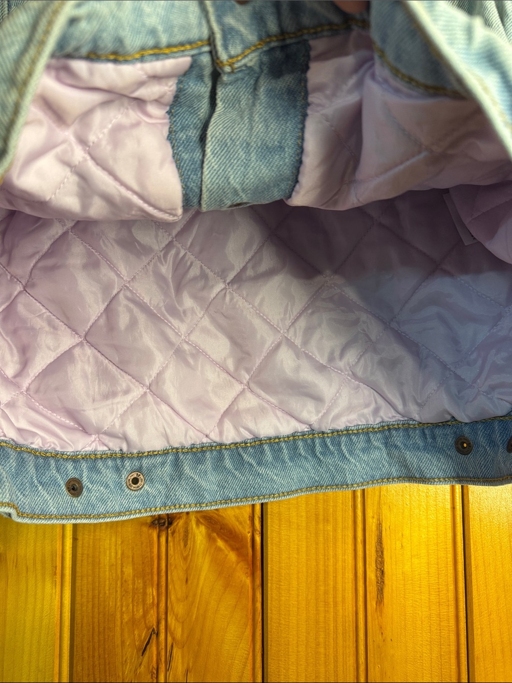 Levi's Light Blue Denim Bomber Jacket with Purple Sherpa Collar - Picture 9 of 11